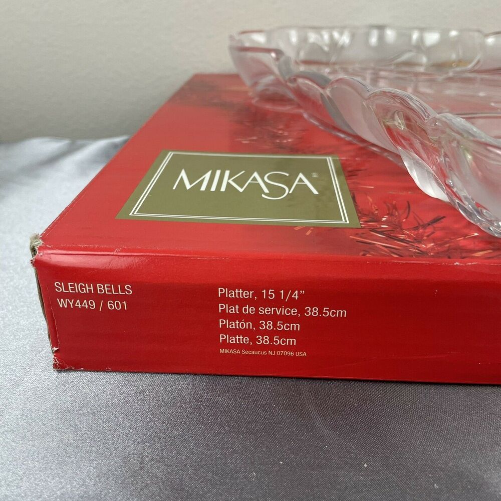 Mikasa Christmas Serving Platter Sleigh Bells Large Glass WY449-601 Japan 15.25" - Picture 7 of 10